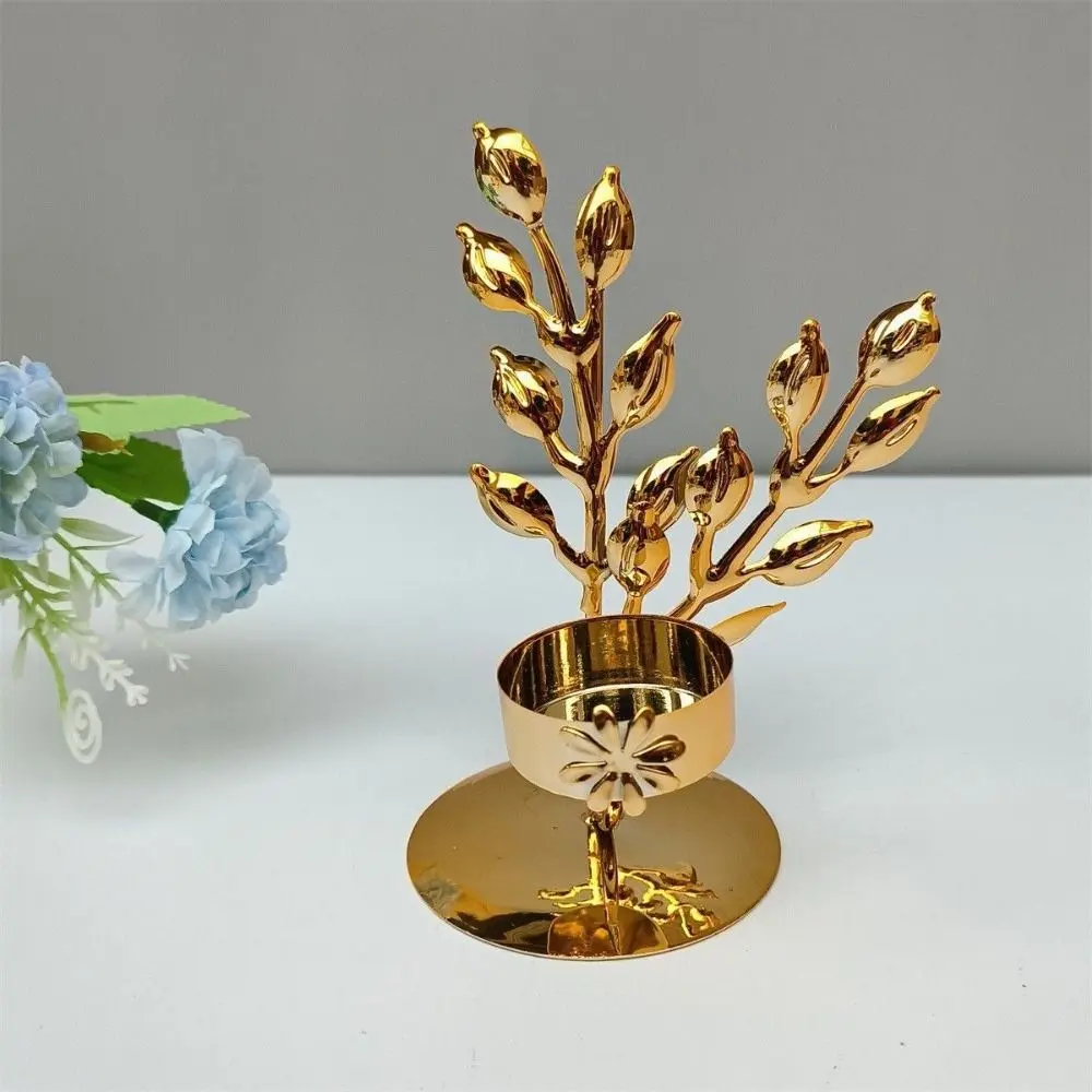 Romantic Exquisite Nordic Candle Holder Light Luxury Handmade Ginkgo Candle Holder Iron Art Metal Candlestick Wedding