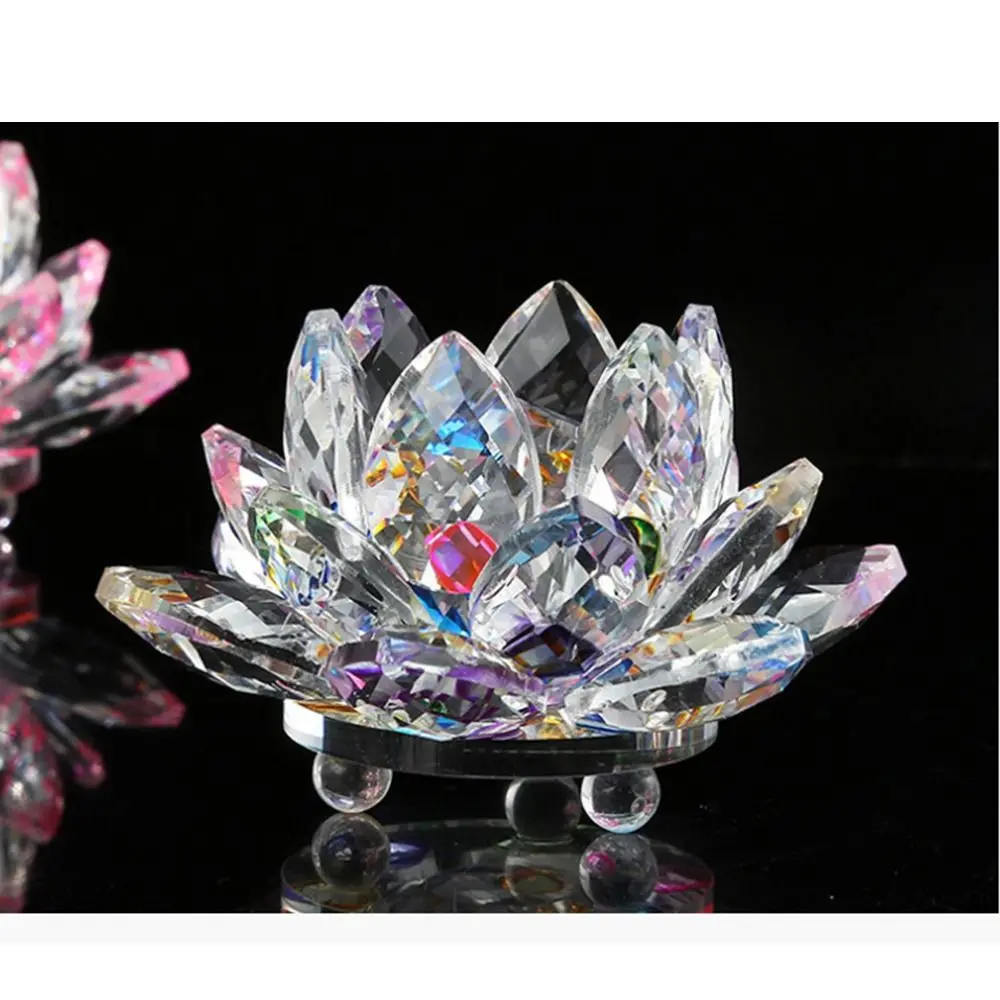 Hue Reflection Crystal Lotus Flower Anti-slip 3 Foots Glass Lotus Feng Shui Decor 3 Layers Sturdy Sun Catcher Ornaments Tabletop