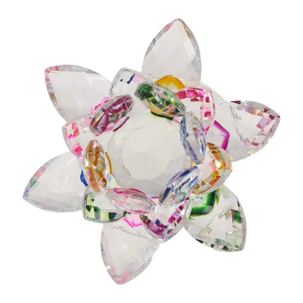Hue Reflection Crystal Lotus Flower Anti-slip 3 Foots Glass Lotus Feng Shui Decor 3 Layers Sturdy Sun Catcher Ornaments Tabletop