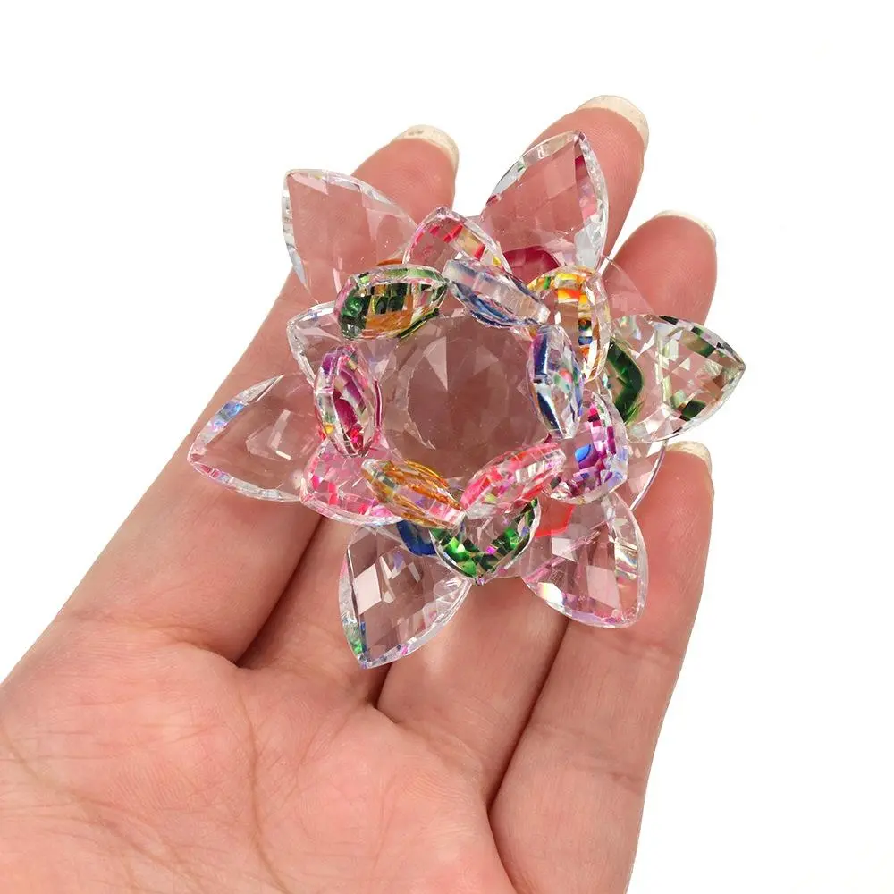 Hue Reflection Crystal Lotus Flower Anti-slip 3 Foots Glass Lotus Feng Shui Decor 3 Layers Sturdy Sun Catcher Ornaments Tabletop