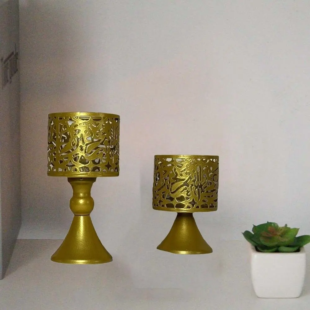 2Pcs/set Pedestal Base Iron Hollow Candle Cup Sturdy Simple Desktop Candlestick Ornaments Retro Design Round Candle Stands