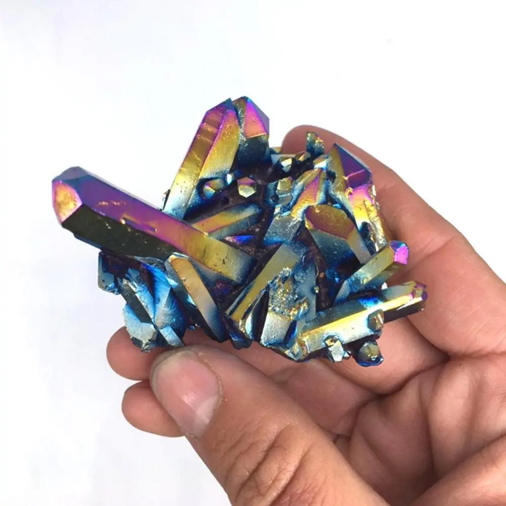 Personality Rough Grinding Home Decoration Quartz Rainbow Titanium Stone Ornaments Crystal Cluster Reiki Stone Specimen Mineral