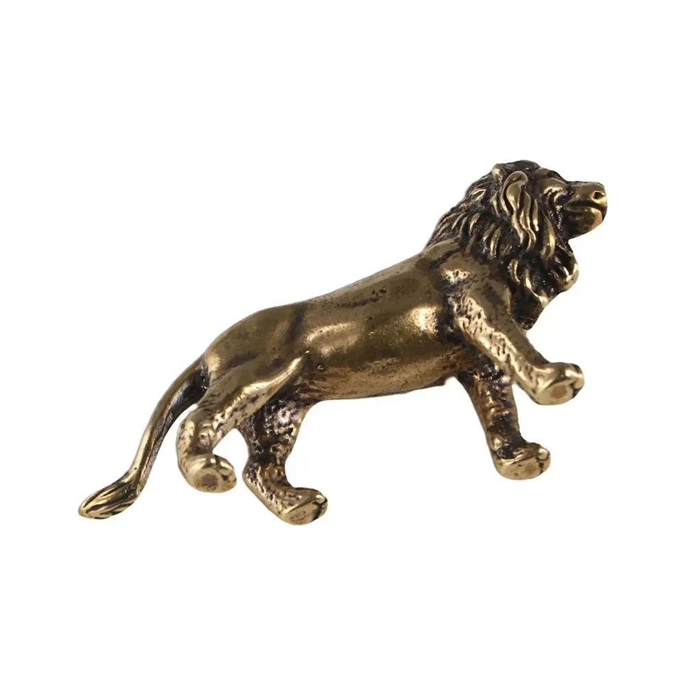 Retro Brass Lion King Figurines Cute Chinese Lion Statue Exquisite Handmade Mini Lion Sculpture Home Decor Gifts
