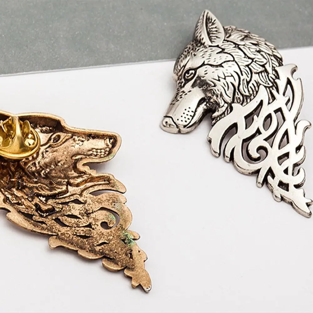 Women Gift Retro Metal Suit Accessory Shirt Accessory Viking Stick Brooch Badge Lapel Pin Wolf Head