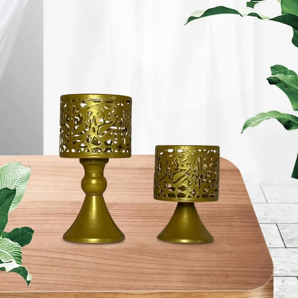 2Pcs/set Pedestal Base Iron Hollow Candle Cup Sturdy Simple Desktop Candlestick Ornaments Retro Design Round Candle Stands