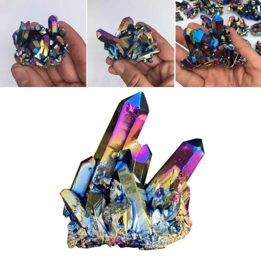 Personality Rough Grinding Home Decoration Quartz Rainbow Titanium Stone Ornaments Crystal Cluster Reiki Stone Specimen Mineral