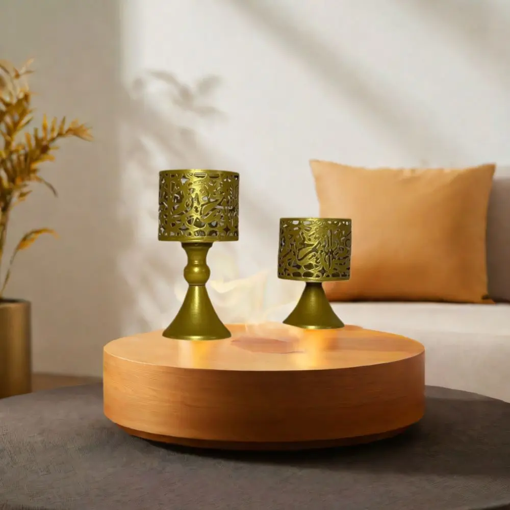 2Pcs/set Pedestal Base Iron Hollow Candle Cup Sturdy Simple Desktop Candlestick Ornaments Retro Design Round Candle Stands