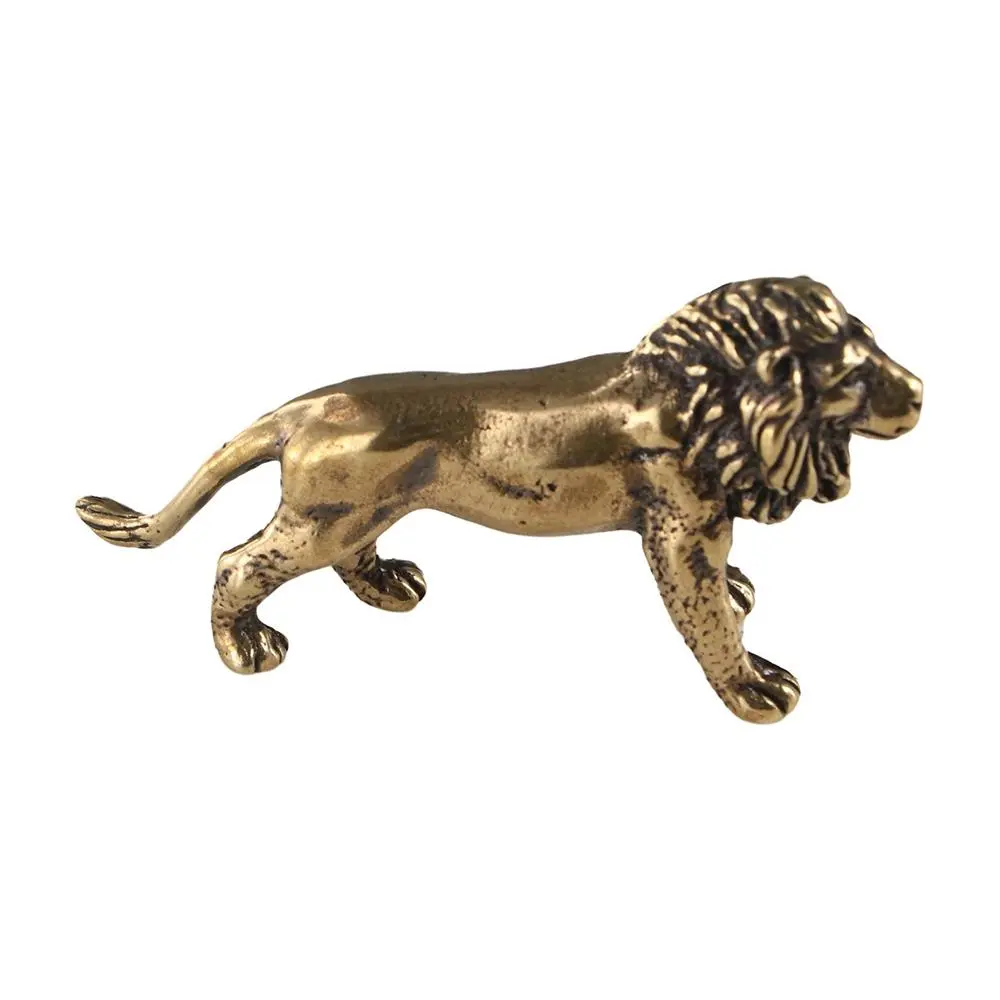 Retro Brass Lion King Figurines Cute Chinese Lion Statue Exquisite Handmade Mini Lion Sculpture Home Decor Gifts