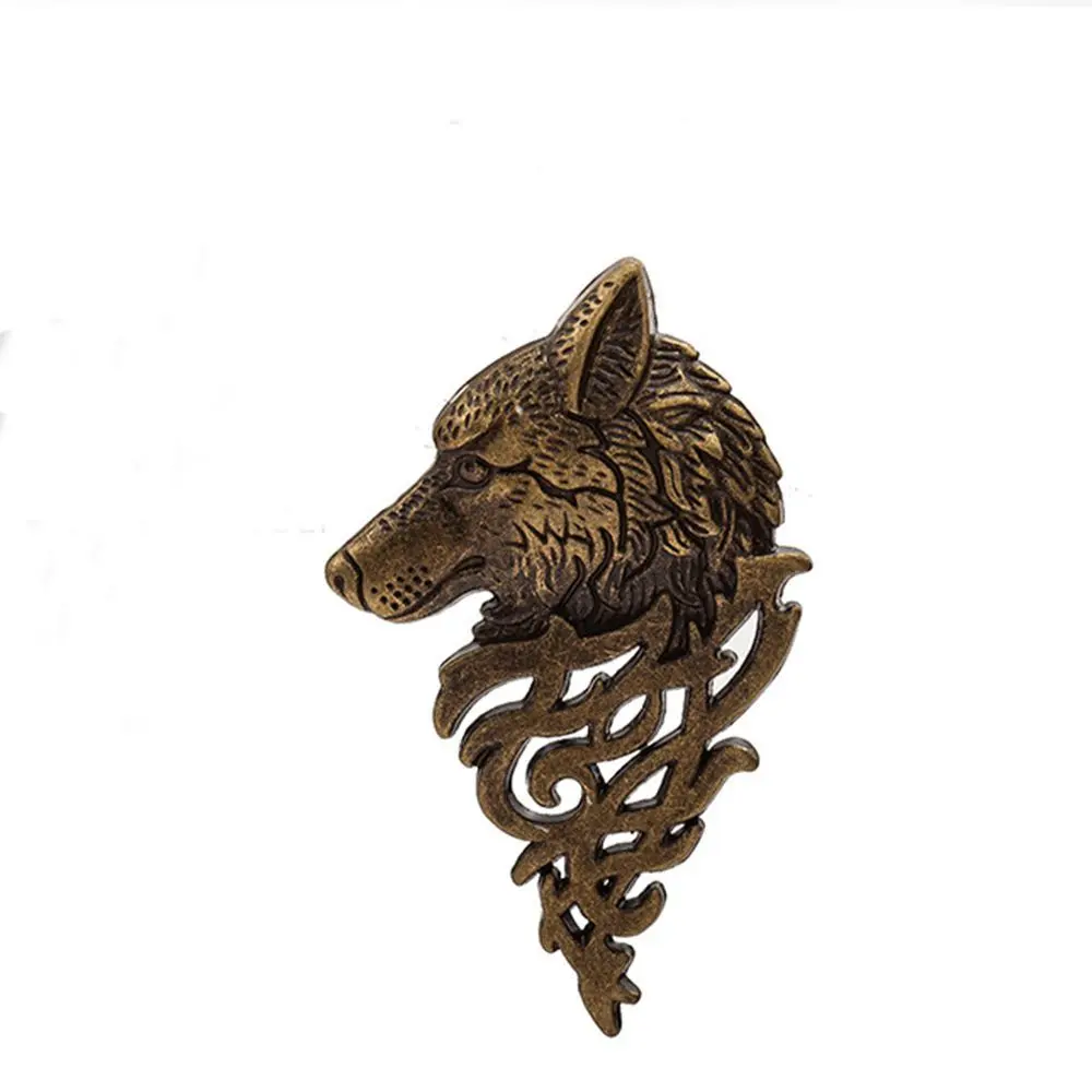 Women Gift Retro Metal Suit Accessory Shirt Accessory Viking Stick Brooch Badge Lapel Pin Wolf Head
