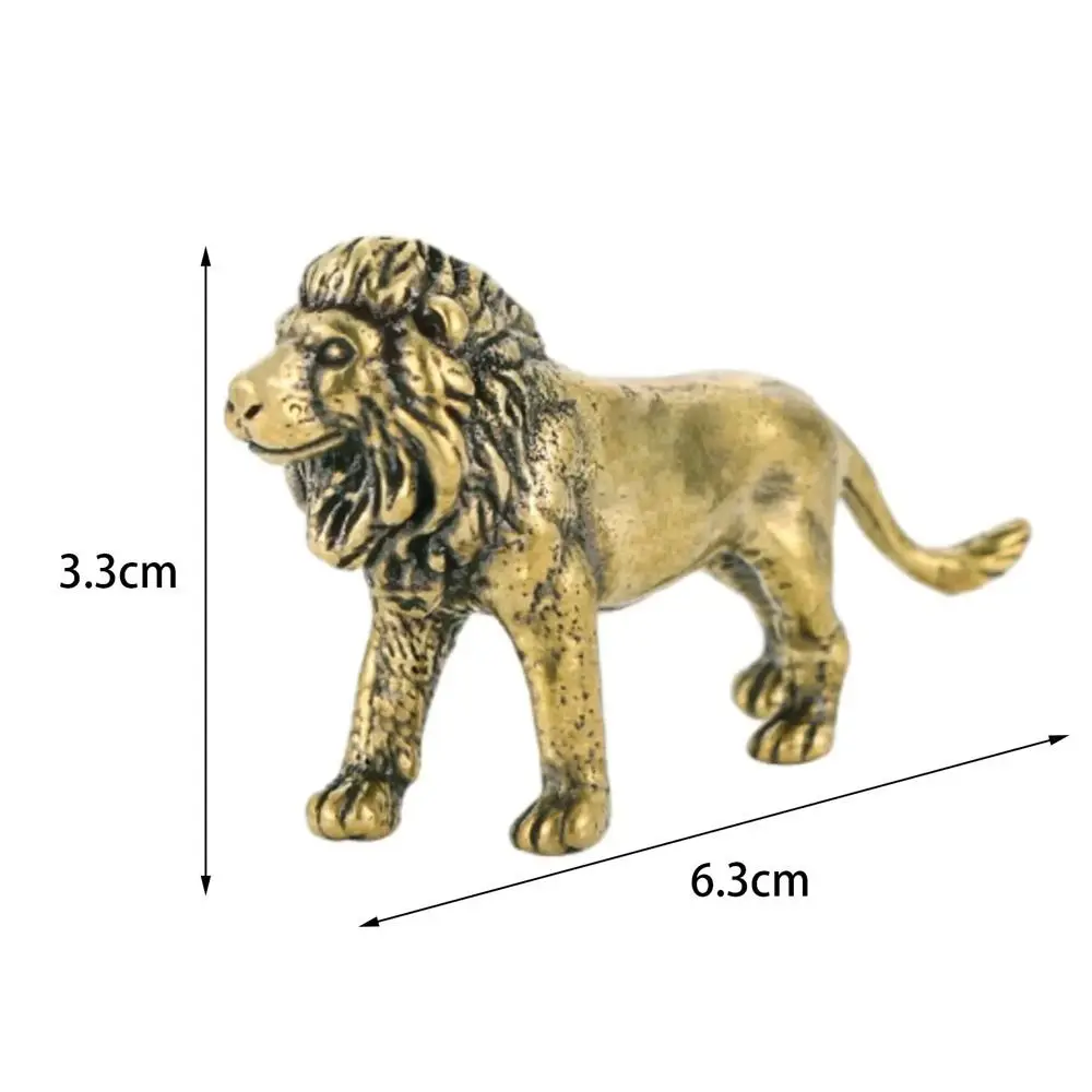 Retro Brass Lion King Figurines Cute Chinese Lion Statue Exquisite Handmade Mini Lion Sculpture Home Decor Gifts