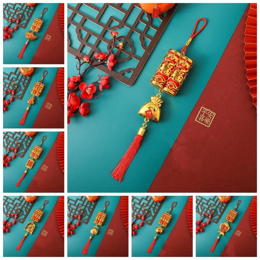 Traditional Spring Festival Hanging Pendant Reusable Exquisite New Year Bonsai Ornament Gold-plated with Tassel Plant Pendant