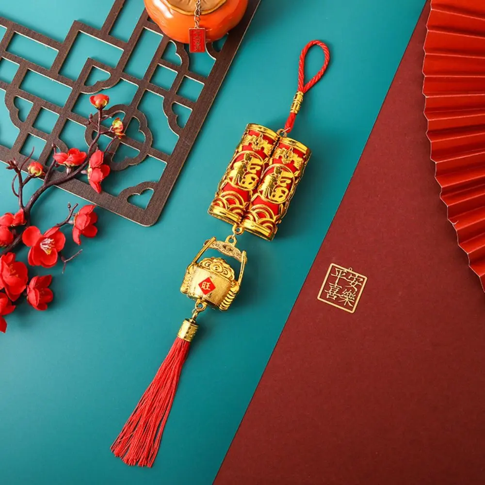 Traditional Spring Festival Hanging Pendant Reusable Exquisite New Year Bonsai Ornament Gold-plated with Tassel Plant Pendant