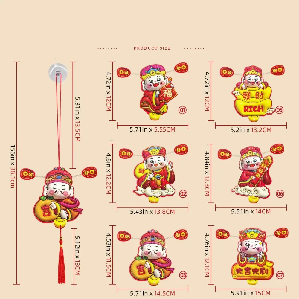 Cute Chinese God of Wealth Fridge Magnets Traditional Cartoon God of Wealth Refrigerator Magnet Festive Spring Ears
