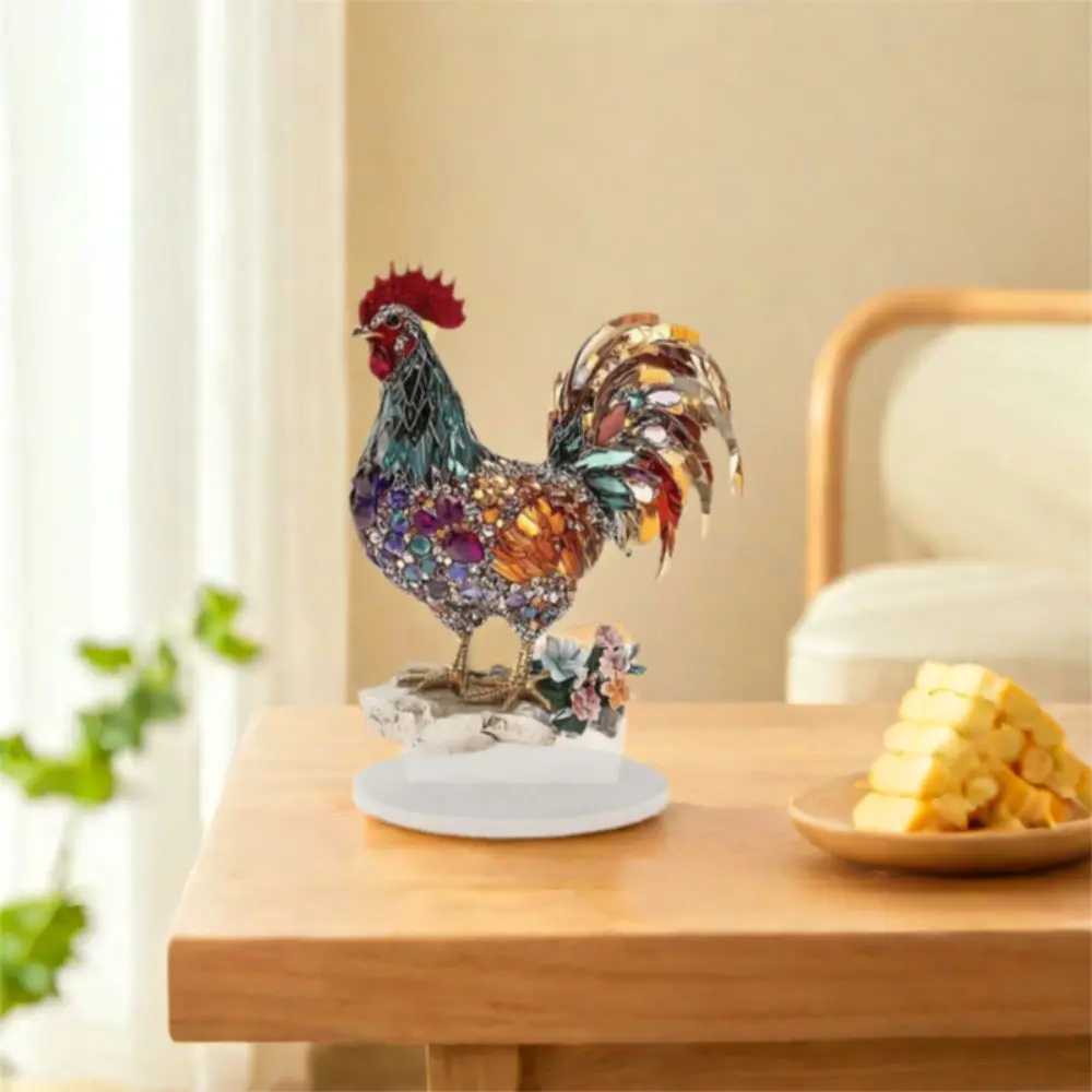 Crafts Acrylic Rooster Ornament Creative Colorful Animal Statue Ornament 2D Flat Exquisite Miniatures Figurine Sculpture Home