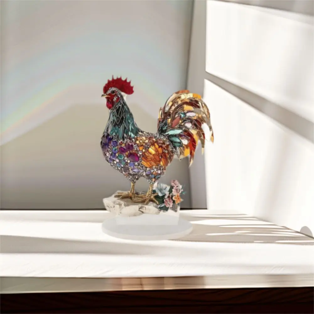 Crafts Acrylic Rooster Ornament Creative Colorful Animal Statue Ornament 2D Flat Exquisite Miniatures Figurine Sculpture Home