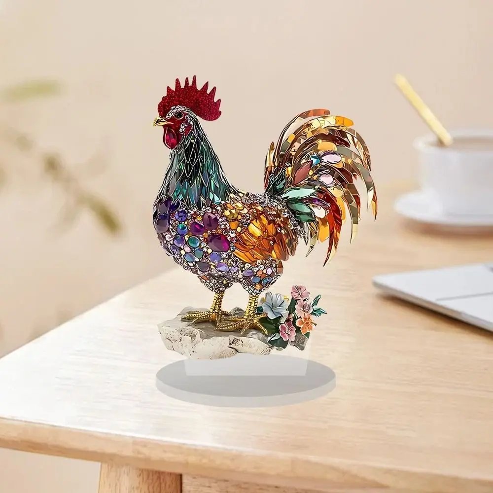 Crafts Acrylic Rooster Ornament Creative Colorful Animal Statue Ornament 2D Flat Exquisite Miniatures Figurine Sculpture Home