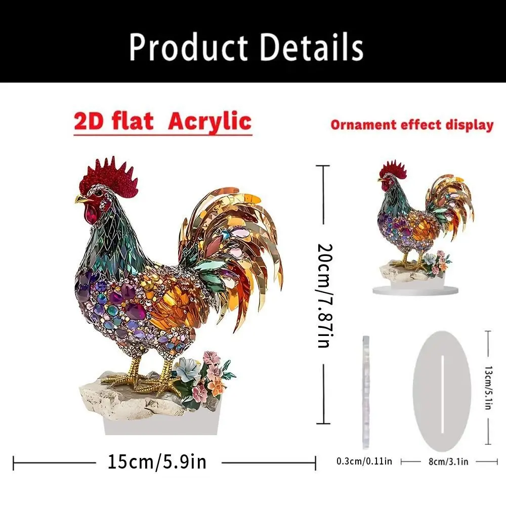 Crafts Acrylic Rooster Ornament Creative Colorful Animal Statue Ornament 2D Flat Exquisite Miniatures Figurine Sculpture Home