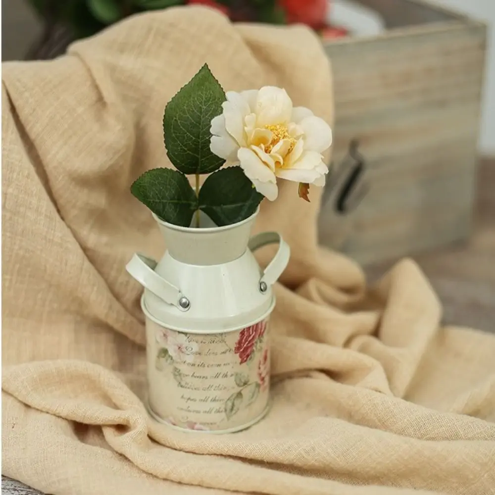 Durable Iron Art Metal Flower Vase Small Vintage Vase Bucket Nordic Iron Jar Container Office