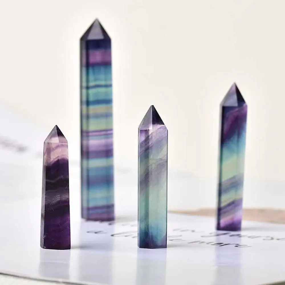 Energy Stone Natural Colorful Fluorite Single-Pointed Hexagonal Column Crystal Hexagonal Single Pointed Geometry Shape