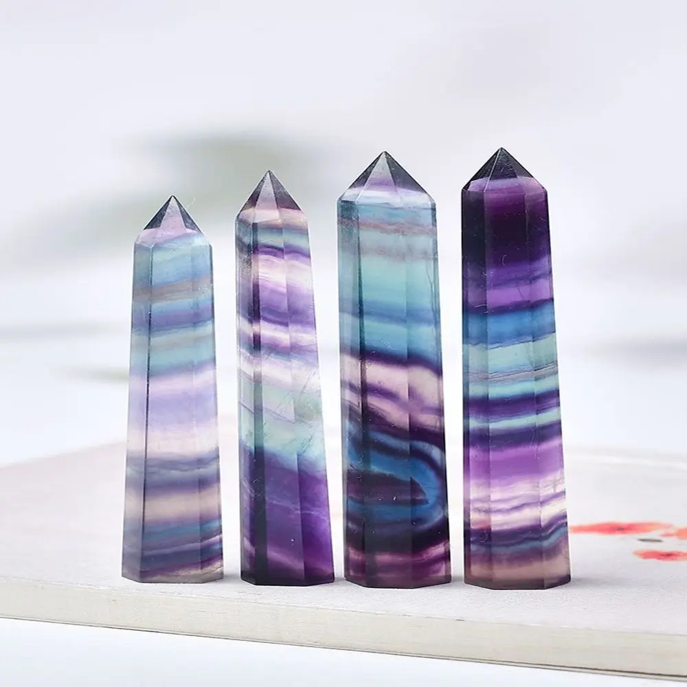 Energy Stone Natural Colorful Fluorite Single-Pointed Hexagonal Column Crystal Hexagonal Single Pointed Geometry Shape