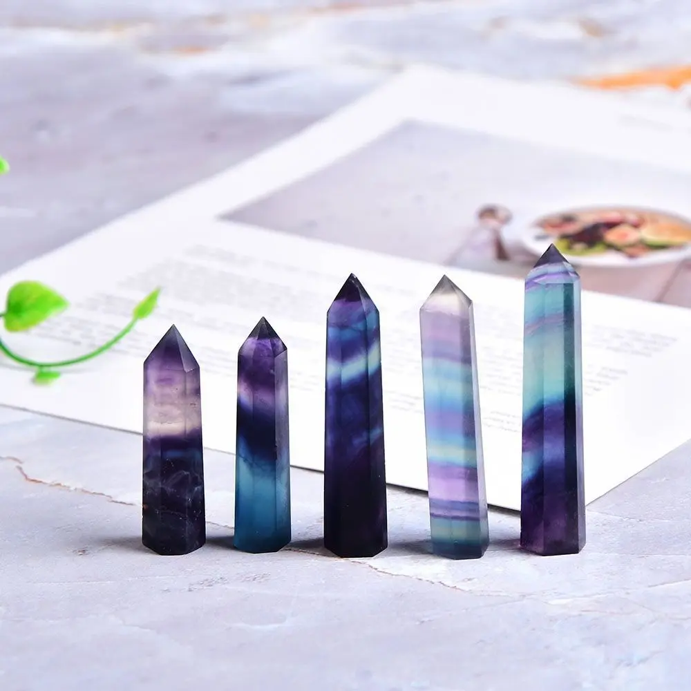 Energy Stone Natural Colorful Fluorite Single-Pointed Hexagonal Column Crystal Hexagonal Single Pointed Geometry Shape