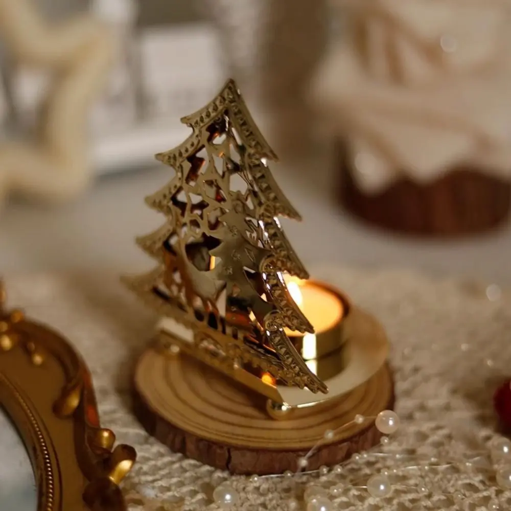 French Style Nordic Hollowed Candle Holder Gold Exquisite Christmas Candlestick Ornament Iron Art Iron Candle Stand Christmas