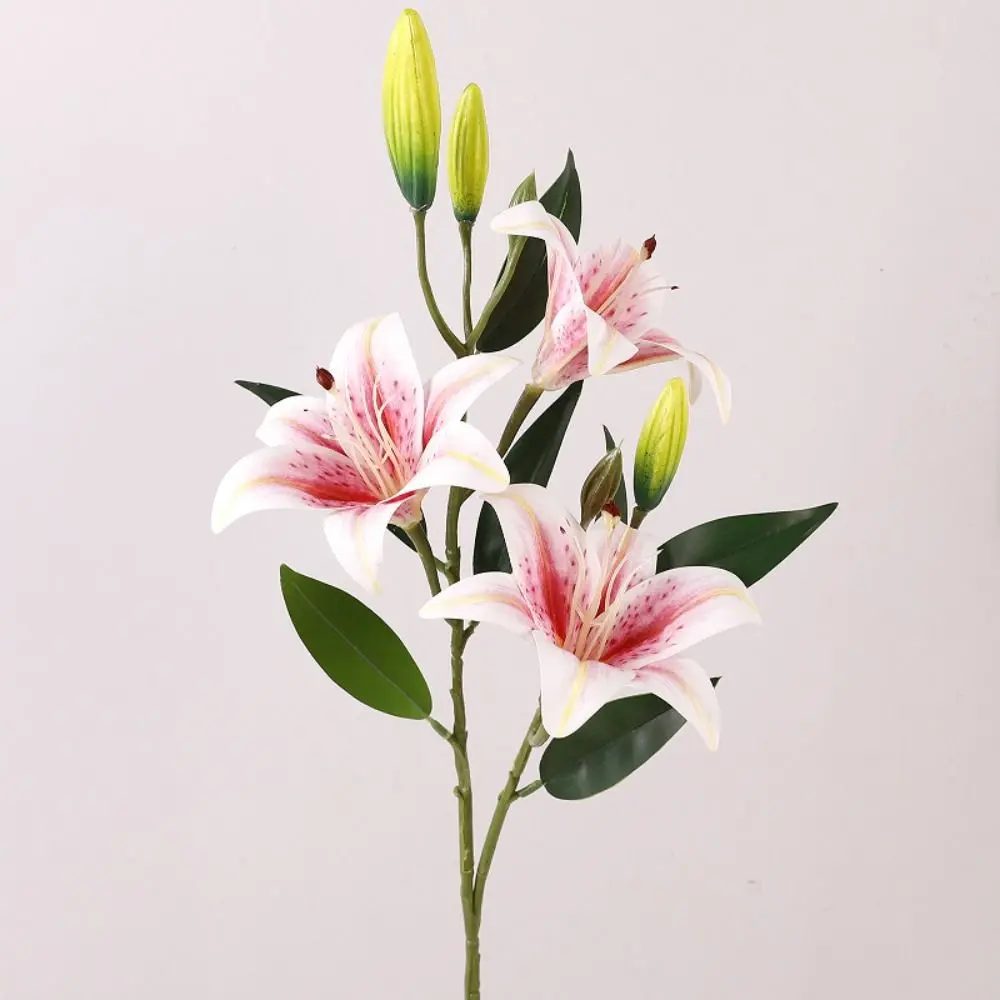 80cm Artificial Flower Branch Real Touch Plastic Silk Lilium Brownii Flower Handmade Elegant Fake Flowers Outdoor Garden Decor