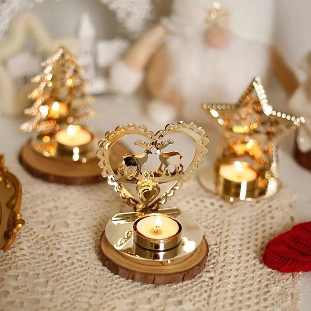 French Style Nordic Hollowed Candle Holder Gold Exquisite Christmas Candlestick Ornament Iron Art Iron Candle Stand Christmas