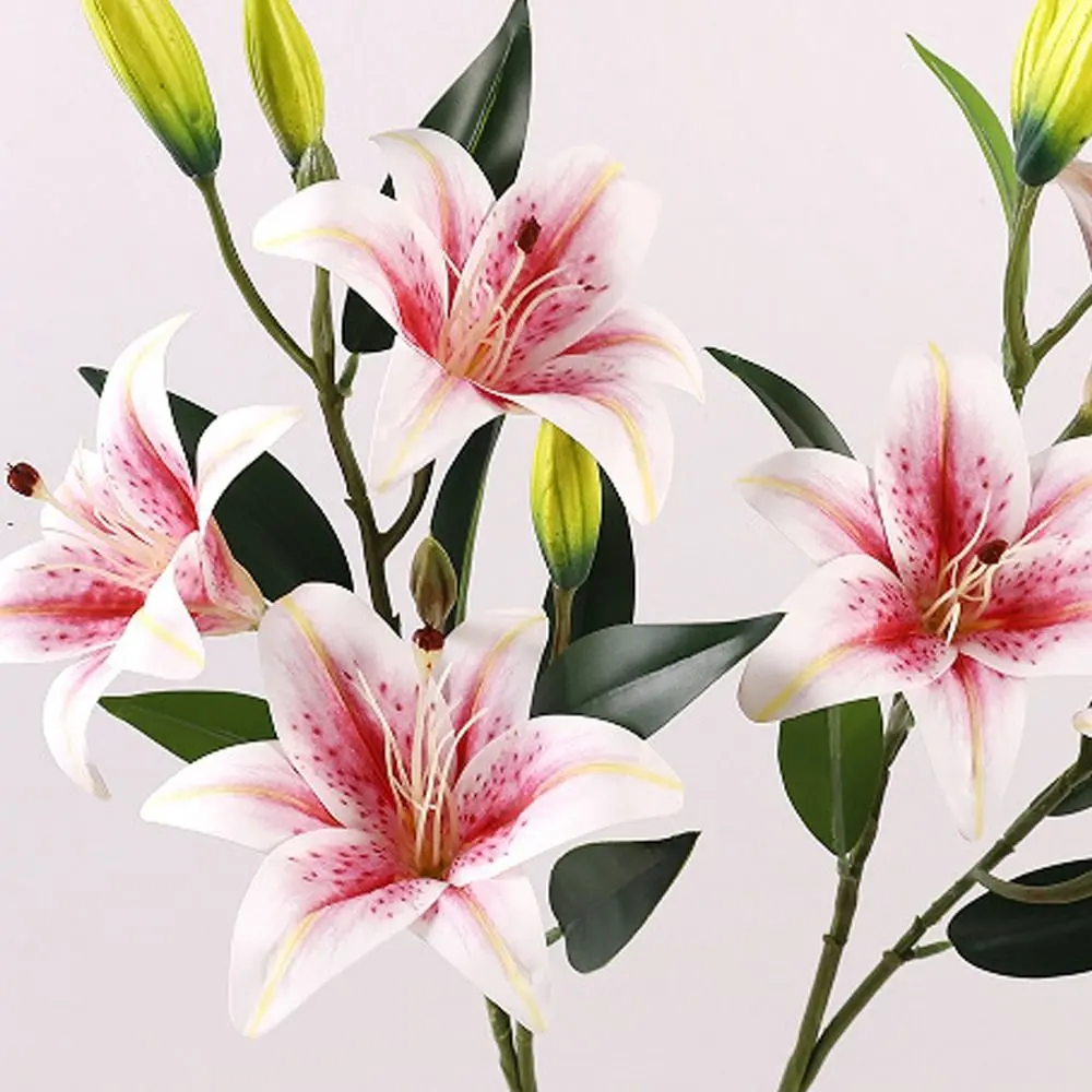 80cm Artificial Flower Branch Real Touch Plastic Silk Lilium Brownii Flower Handmade Elegant Fake Flowers Outdoor Garden Decor