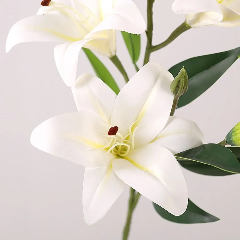 80cm Artificial Flower Branch Real Touch Plastic Silk Lilium Brownii Flower Handmade Elegant Fake Flowers Outdoor Garden Decor