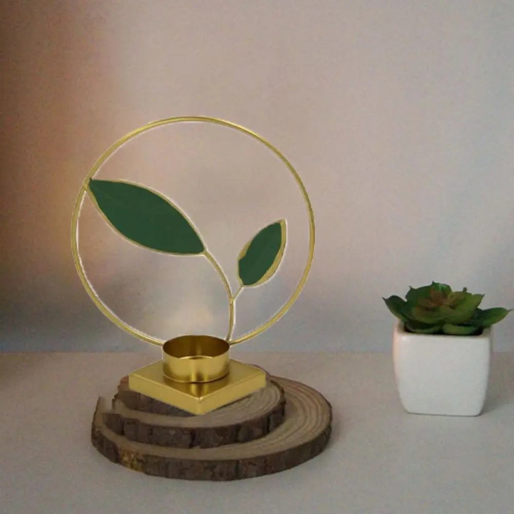 Nordic Iron Crafts Round Plant Candlestick Decorative Unique Leaves Candlestick Ornament Metal Aromatherapy Holder Living Room