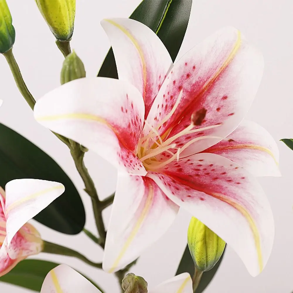 80cm Artificial Flower Branch Real Touch Plastic Silk Lilium Brownii Flower Handmade Elegant Fake Flowers Outdoor Garden Decor