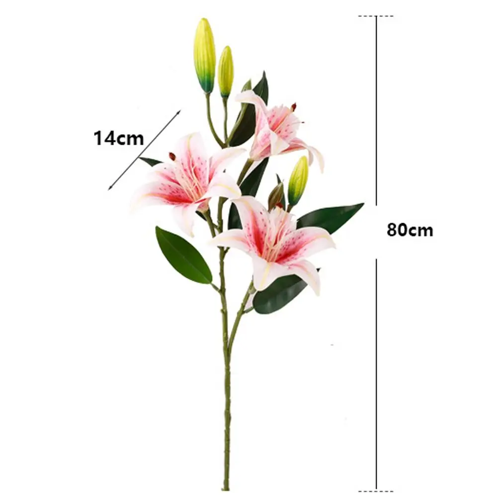 80cm Artificial Flower Branch Real Touch Plastic Silk Lilium Brownii Flower Handmade Elegant Fake Flowers Outdoor Garden Decor