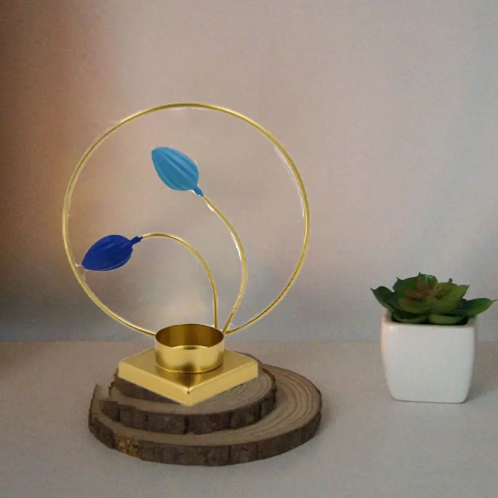 Nordic Iron Crafts Round Plant Candlestick Decorative Unique Leaves Candlestick Ornament Metal Aromatherapy Holder Living Room