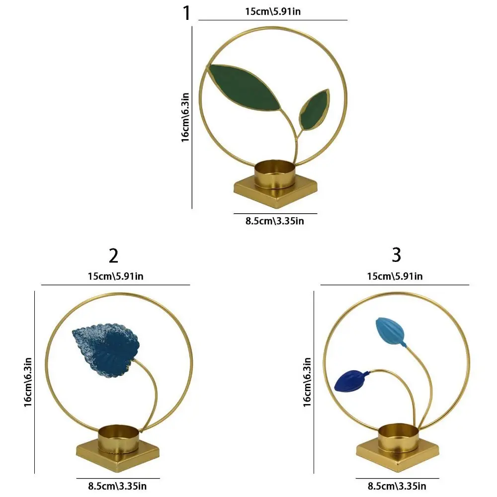 Nordic Iron Crafts Round Plant Candlestick Decorative Unique Leaves Candlestick Ornament Metal Aromatherapy Holder Living Room