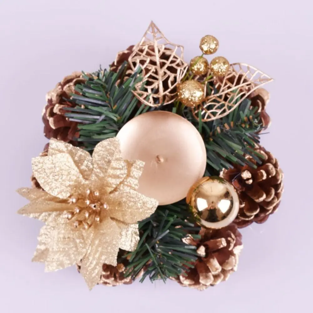 Artificial Floral Christmas Wreath Candle Holder Safety Durable Simulation Wreath Lamp Stand Stable