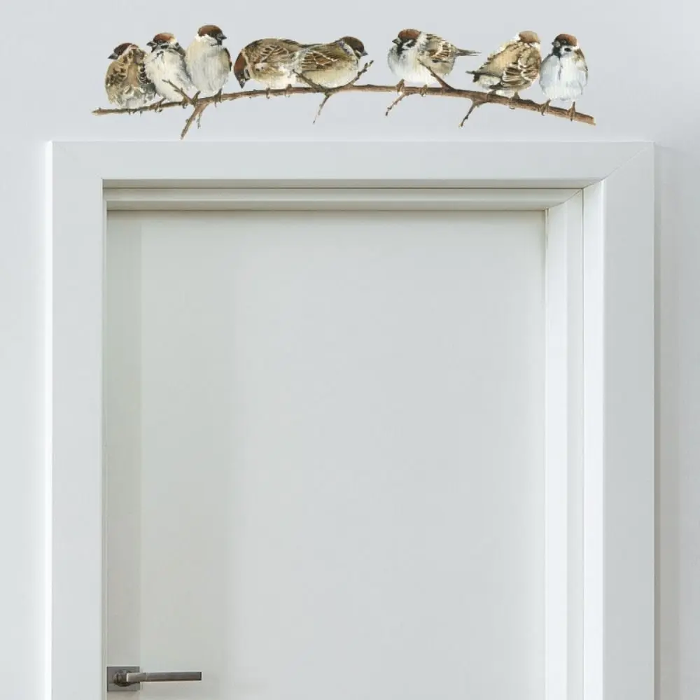 Cute Watercolor Branch Bird Stickers Self-adhesive 8 Sparrows Sparrows Decal Waterproof Wall Furniture