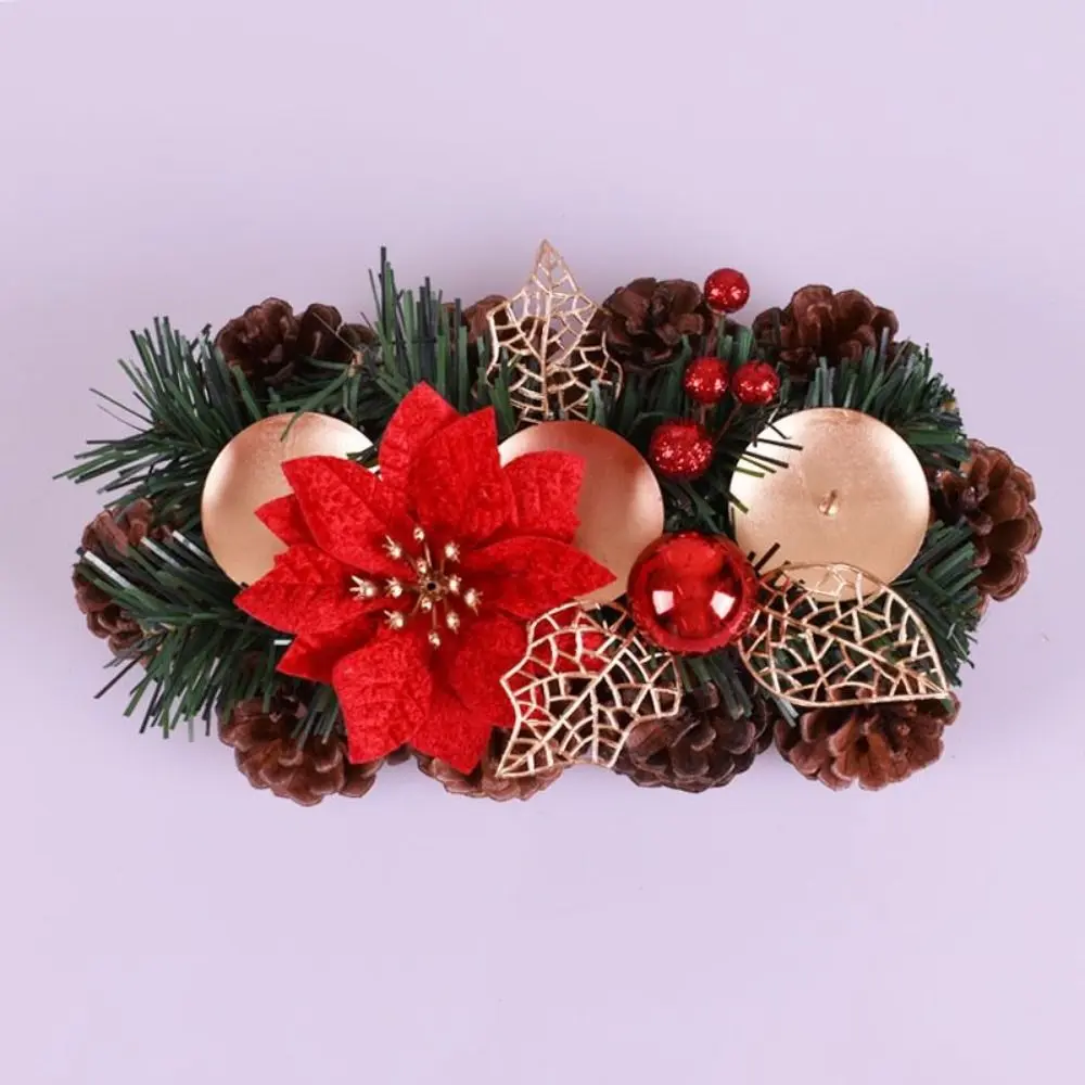 Artificial Floral Christmas Wreath Candle Holder Safety Durable Simulation Wreath Lamp Stand Stable