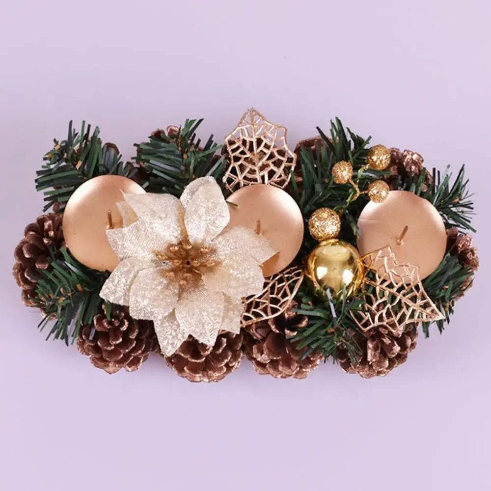 Artificial Floral Christmas Wreath Candle Holder Safety Durable Simulation Wreath Lamp Stand Stable