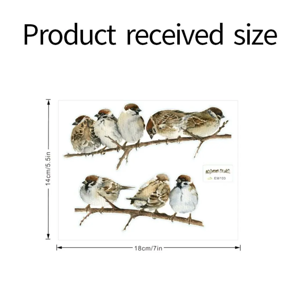 Cute Watercolor Branch Bird Stickers Self-adhesive 8 Sparrows Sparrows Decal Waterproof Wall Furniture