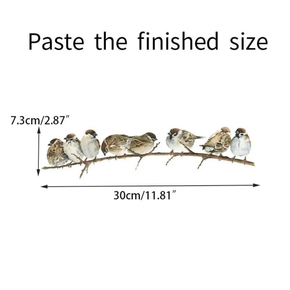 Cute Watercolor Branch Bird Stickers Self-adhesive 8 Sparrows Sparrows Decal Waterproof Wall Furniture