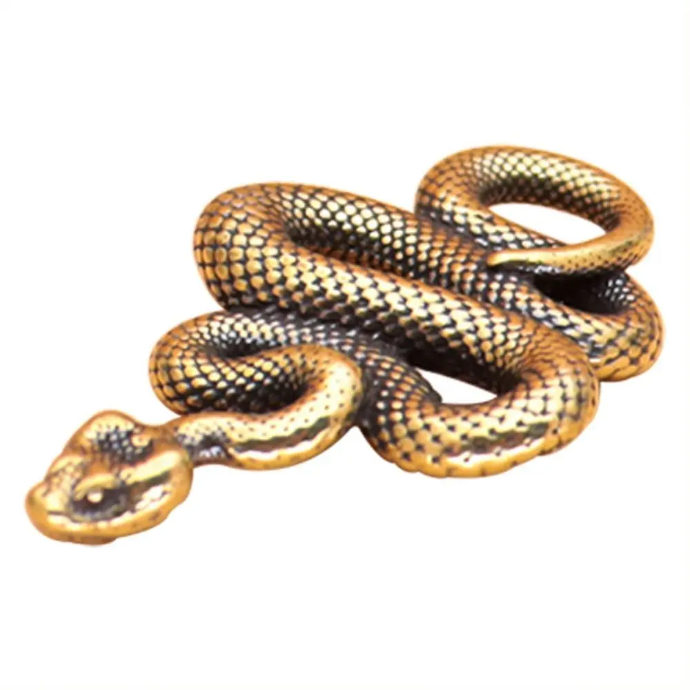 Twelve Zodiac Snake Vintage Brass Snake Statue Ancient Elegant Snake Figurines Exquisite Lifelike Lucky Charm Animal Sculpture