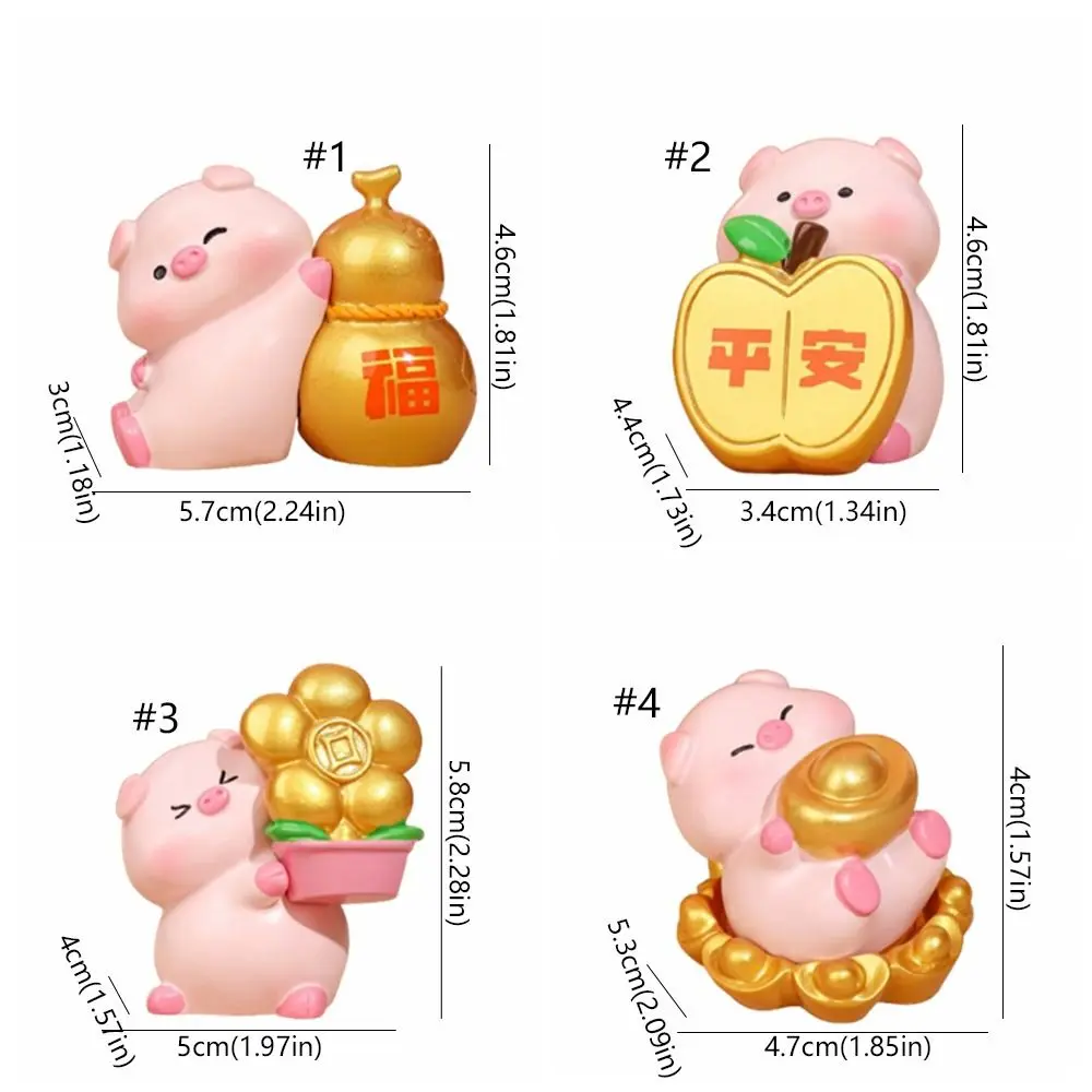 Cute Lucky Pig Figurine Fortune Resin Crafts Blessing Pig Statue Chinese Style Cartoon New Year Pig Figurine Home New Year Gift