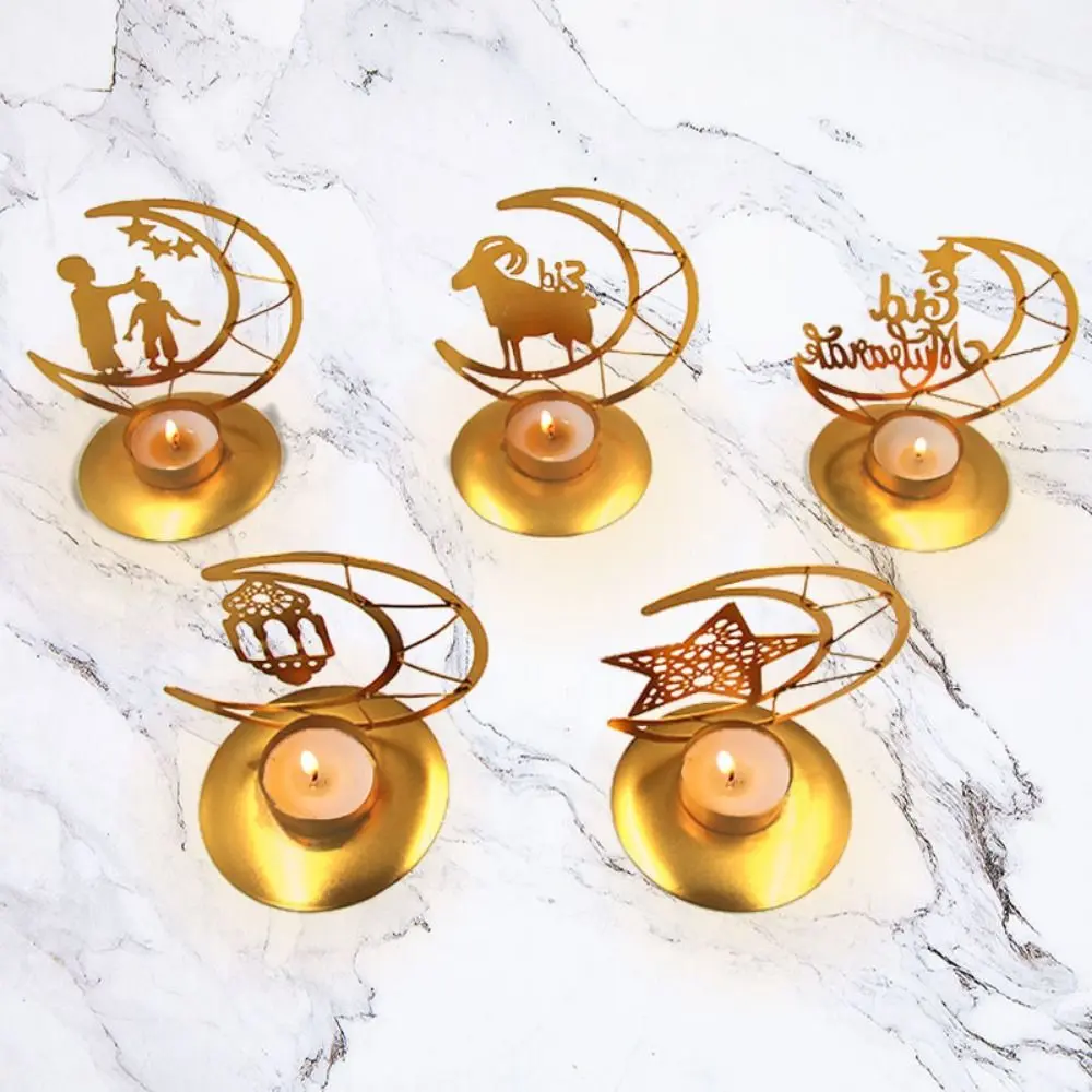 Elegant Metal Moon Candlestick Wrought Iron Light Luxury Golden Aromatherapy Tray Unique Desktop Candle Holder Photography