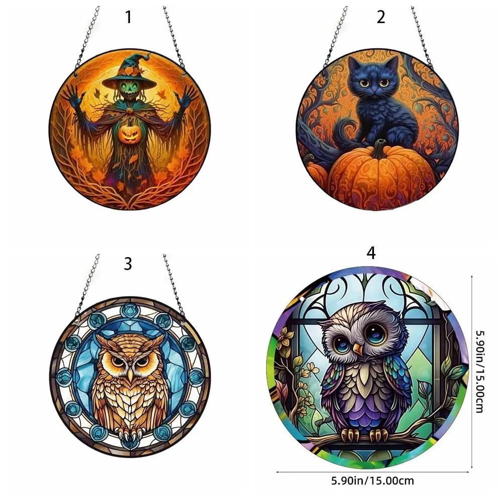 Painted Design Halloween Owl Hanging Ornaments Cartoon Unique Halloween Black Cat Ornaments Easy to Install
