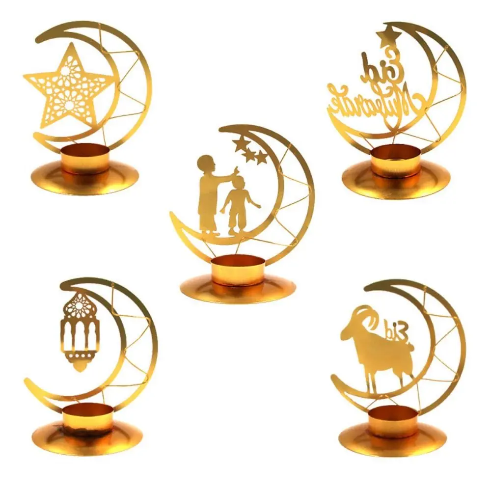 Elegant Metal Moon Candlestick Wrought Iron Light Luxury Golden Aromatherapy Tray Unique Desktop Candle Holder Photography