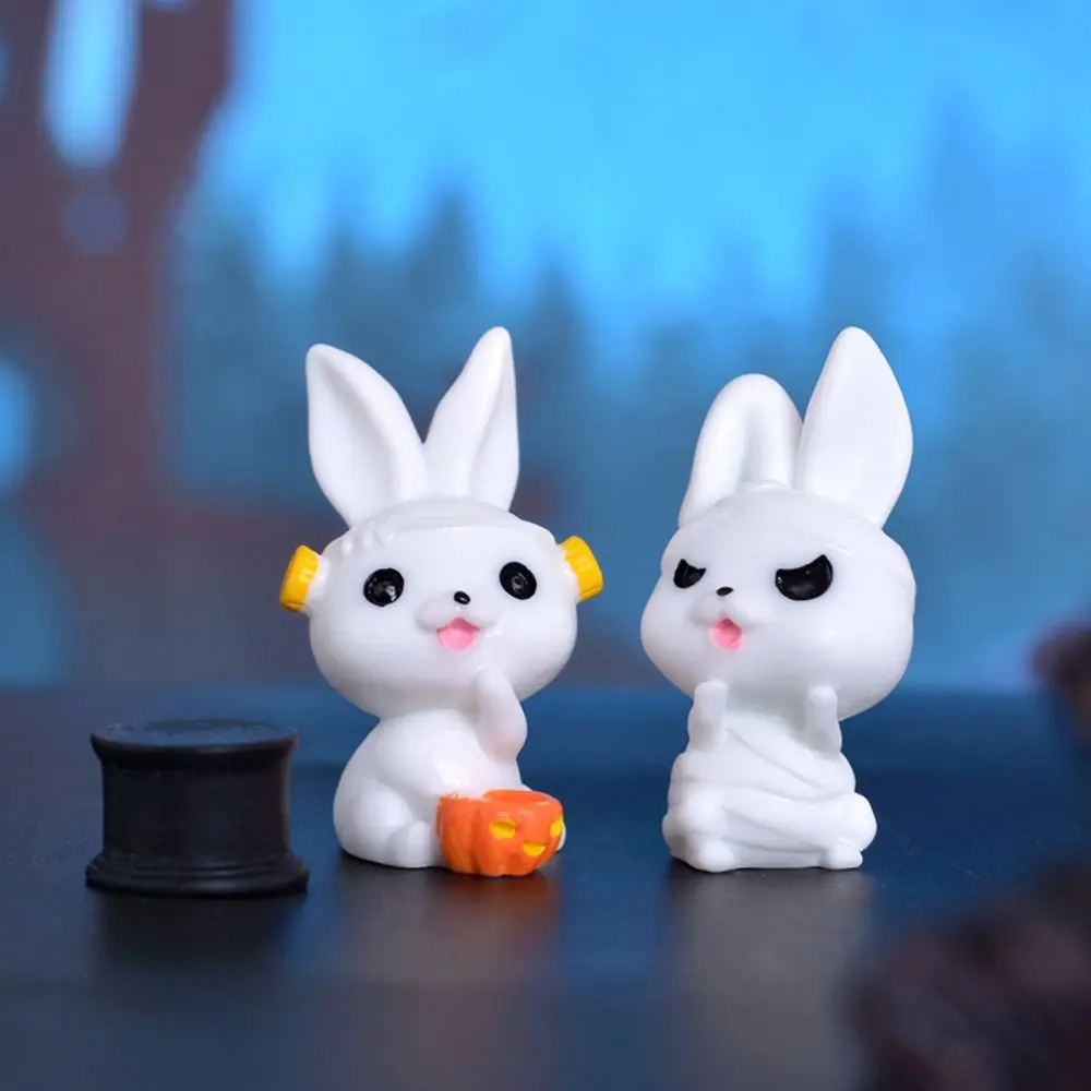 Cartoon Halloween Rabbit Ghost Figurines Pumpkin Black Cat Resin Craft Rabbit Halloween Micro Figurine Cute Mini