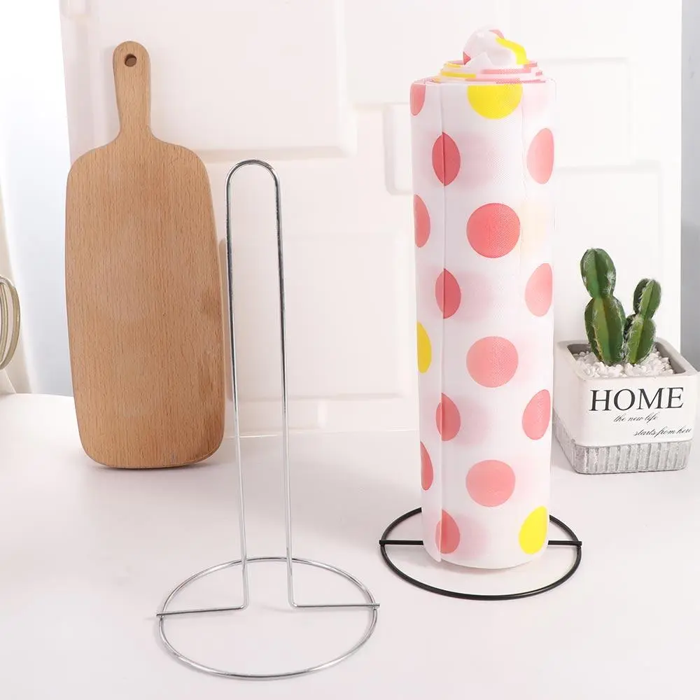 Stainless Steel Roll Paper Towel Holder Free Standing One-handed Tear Vertical Napkins Rack Black/Silver Tissue Stand Kitchen
