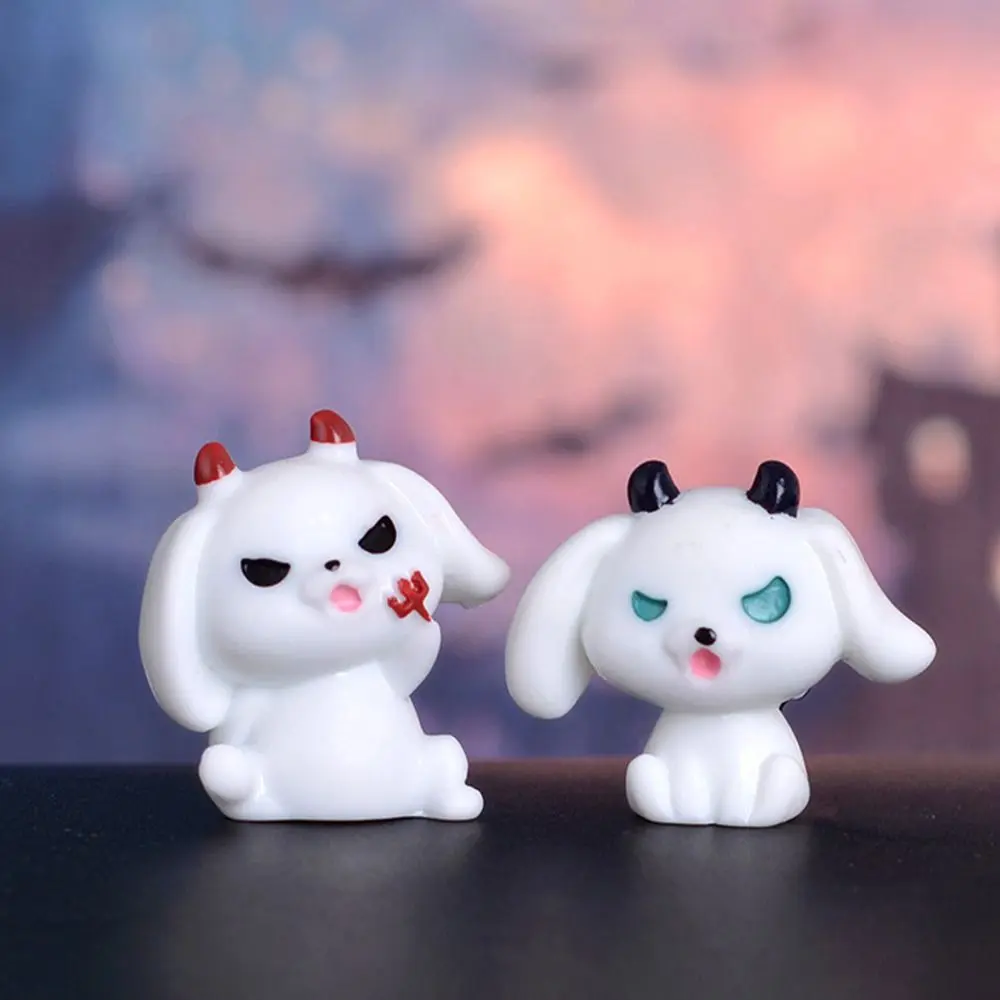 Cartoon Halloween Rabbit Ghost Figurines Pumpkin Black Cat Resin Craft Rabbit Halloween Micro Figurine Cute Mini