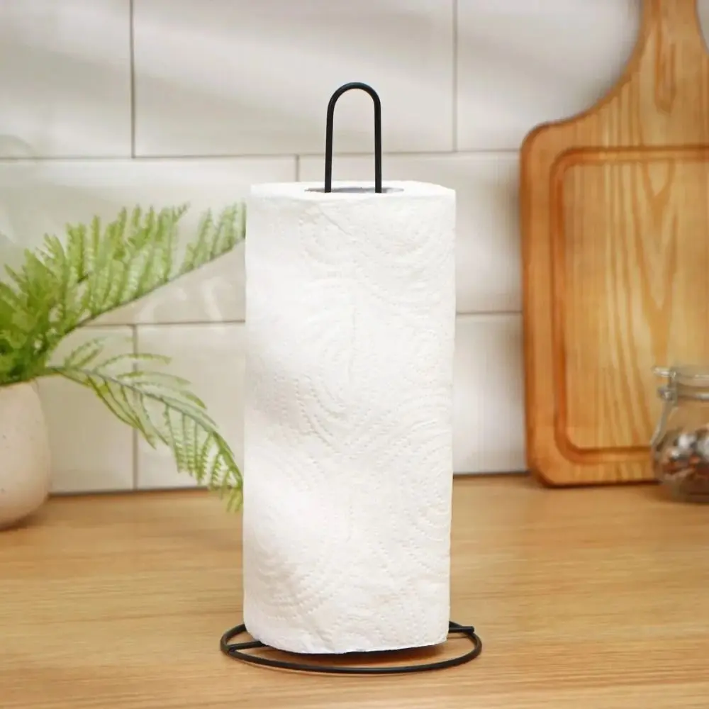 Stainless Steel Roll Paper Towel Holder Free Standing One-handed Tear Vertical Napkins Rack Black/Silver Tissue Stand Kitchen
